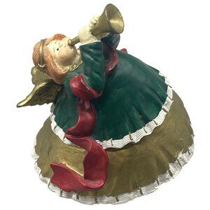 Christmas angle horn figurine gold green tree ornament 4" bare feet READ